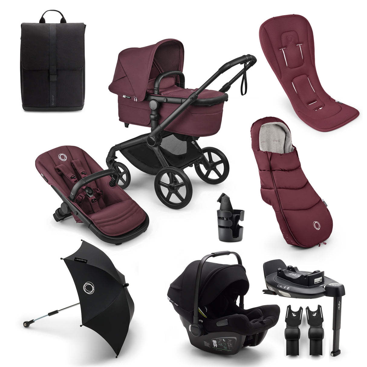 Bugaboo Fox 5 Renew Ultimate Turtle Air 360 Travel System Bundle - Dark Cherry