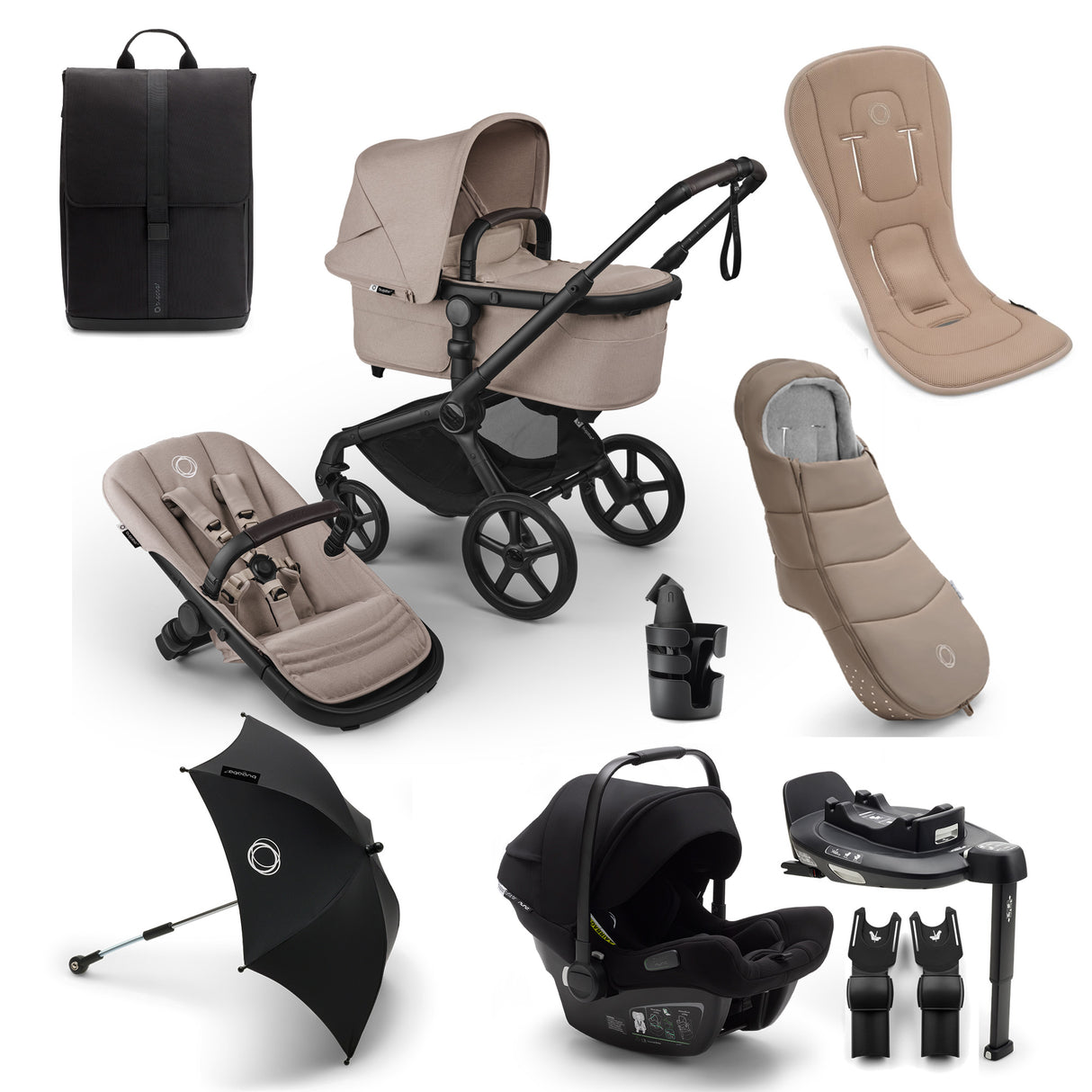 Bugaboo Fox 5 Renew Ultimate Turtle Air 360 Travel System Bundle - Desert Taupe Melange
