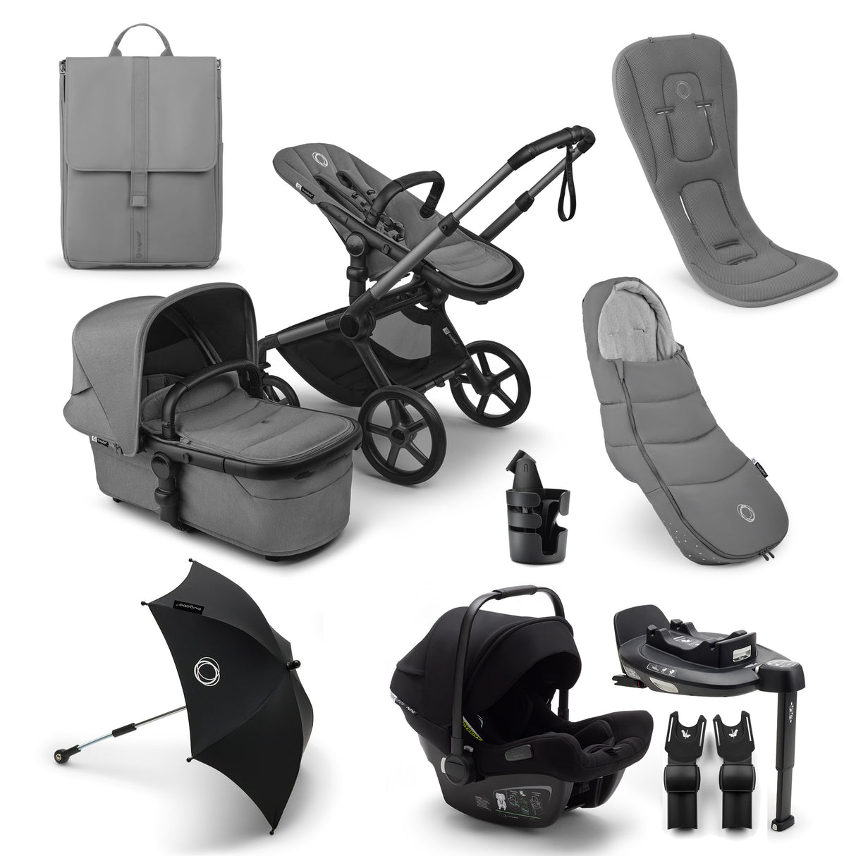 Bugaboo Fox 5 Renew Ultimate Turtle Air 360 Travel System Bundle - Moon Grey