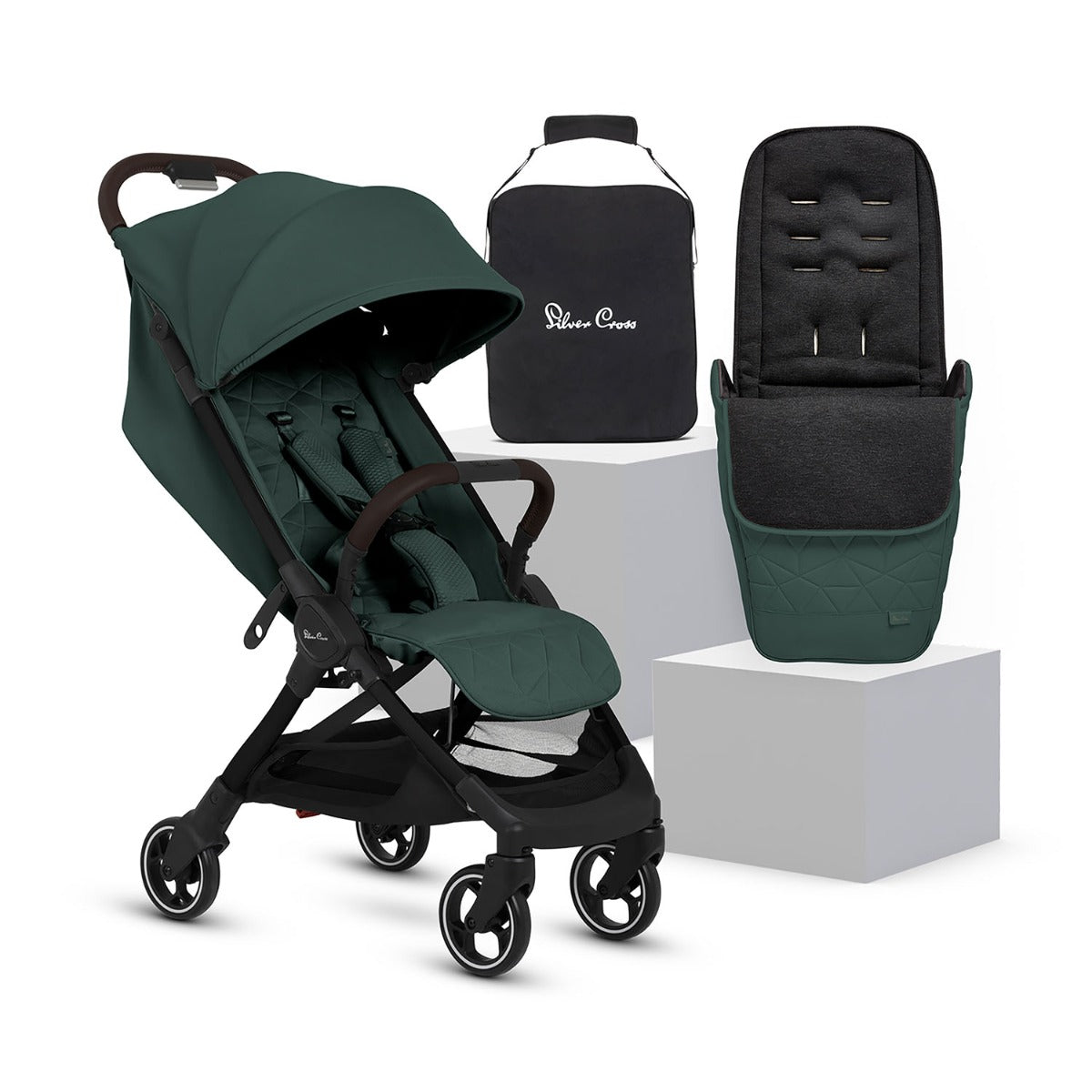 Silver Cross Clic 2 Compact Stroller & Footmuff - Conifer