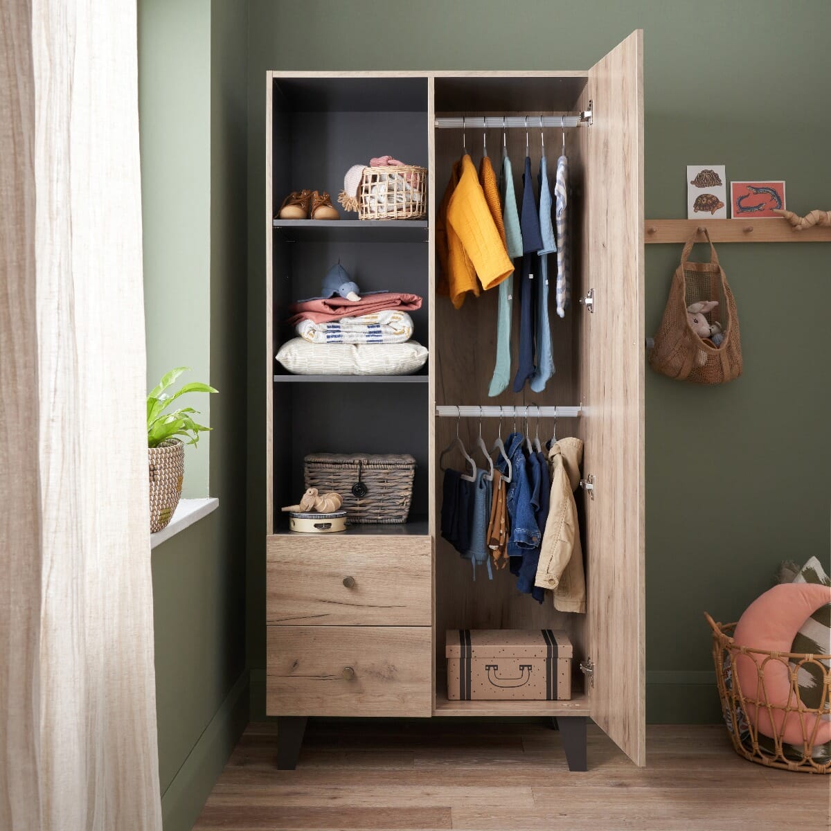 Tutti Bambini Como Wardrobe - Distressed Oak & Slate Grey