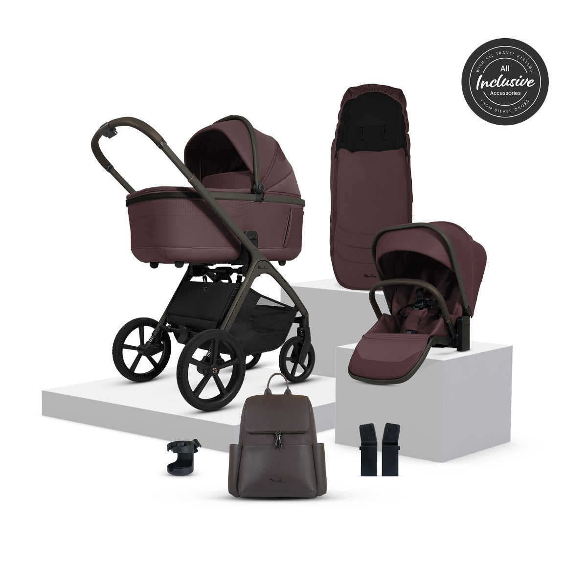 Silver Cross Cove Complete Stroller & Accessory Bundle - Damson
