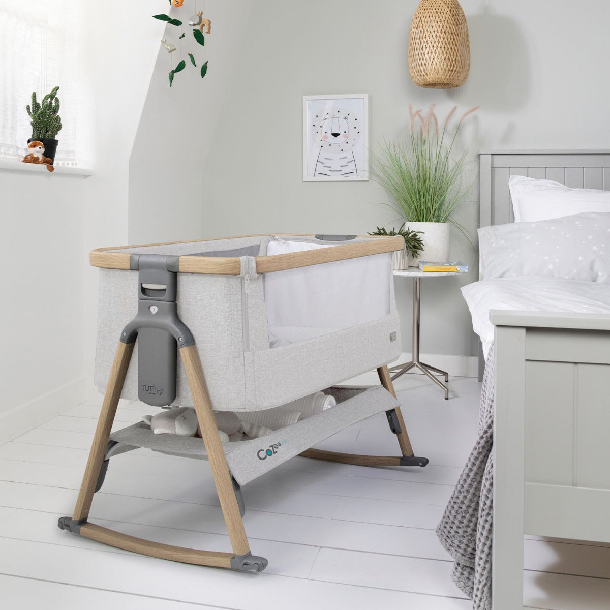 Tutti Bambini CoZee Air Bedside Crib - Oak and Silver