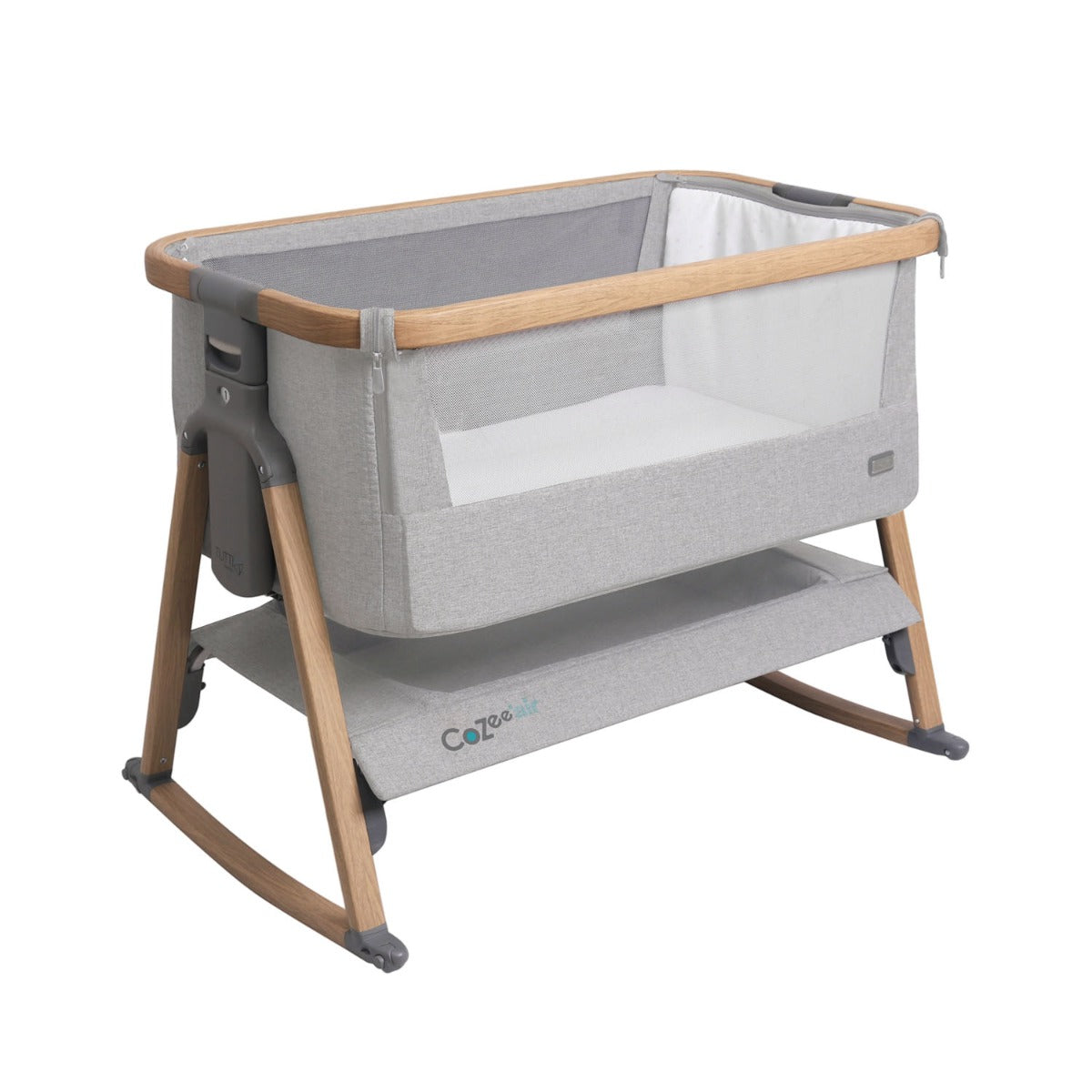 Tutti Bambini CoZee Air Bedside Crib - Oak and Silver