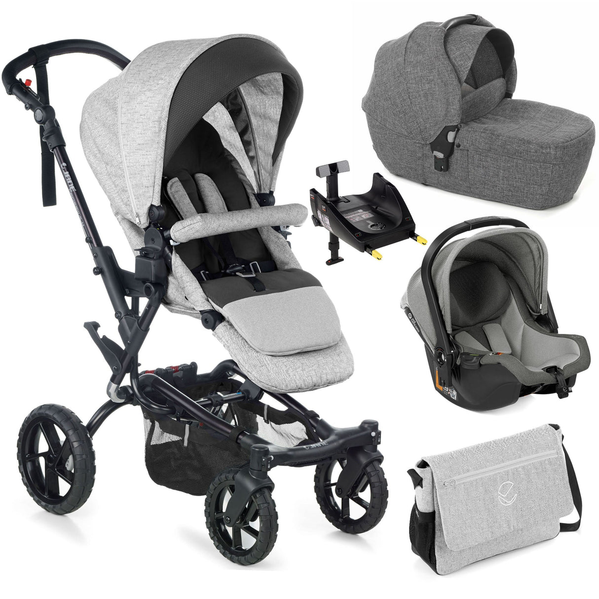 Jané Crosswalk-R All-Terrain Travel System with Carrycot & Koos iSize R1, Tech Mouse / Black Grey