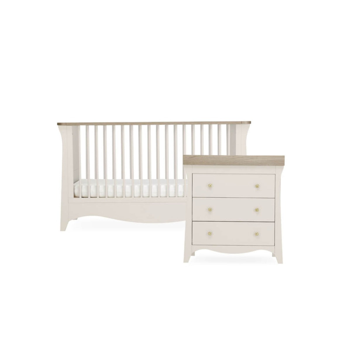 CuddleCo Clara 2 Piece Nursery Furniture Set (Cot Bed & Dresser) - Cashmere and Ash