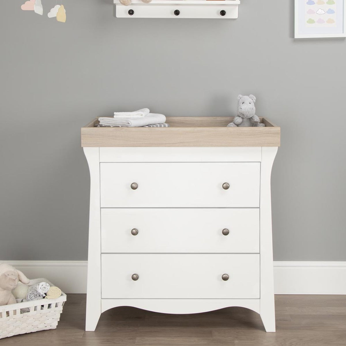 CuddleCo Clara 3 Drawer Dresser & Changer - White and Ash
