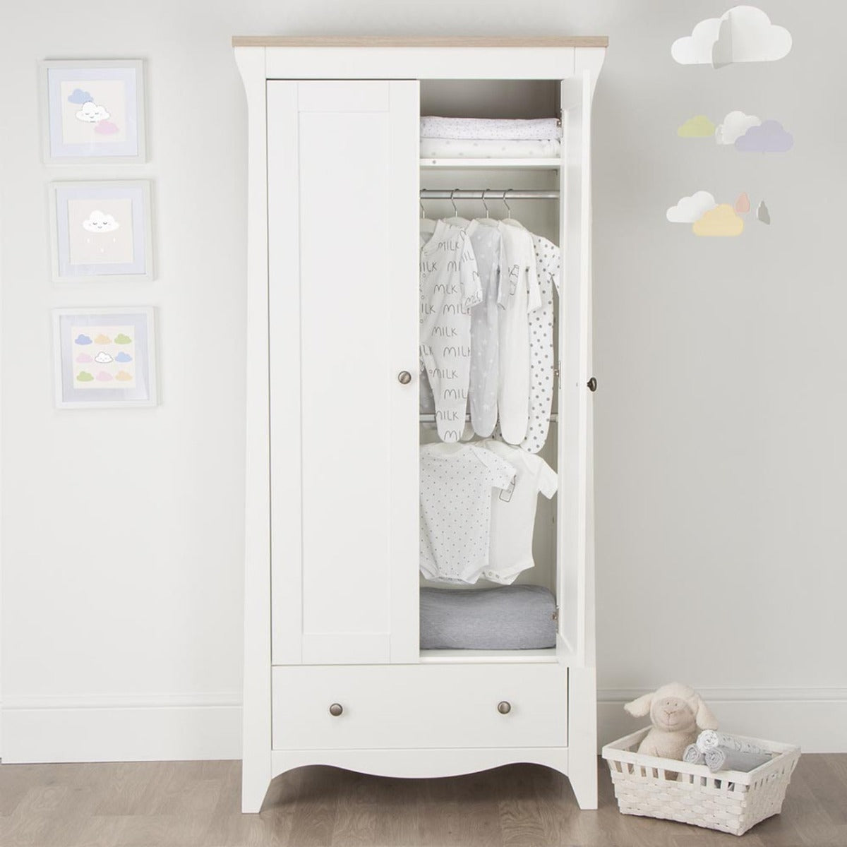 CuddleCo Clara 2 Door Double Wardrobe - White and Ash