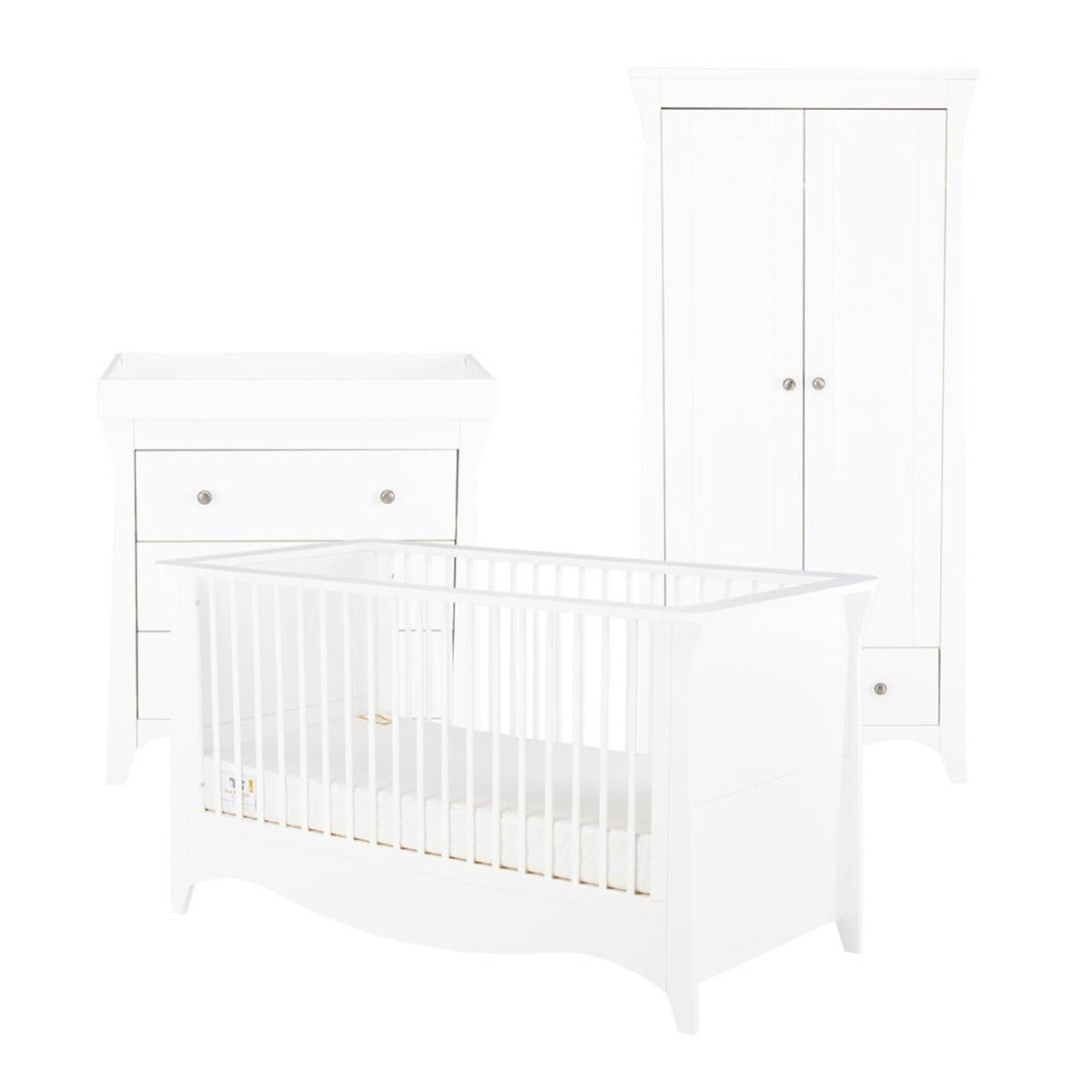 CuddleCo Clara 3 Piece Nursery Furniture Set (Cot Bed, Dresser & Wardrobe) - White
