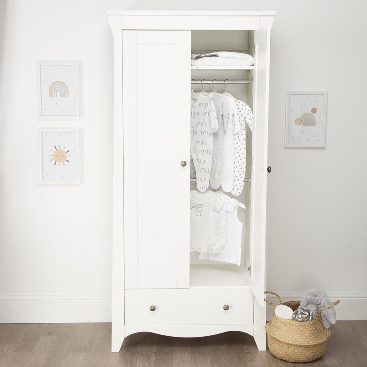 CuddleCo Clara 2 Door Double Wardrobe - White