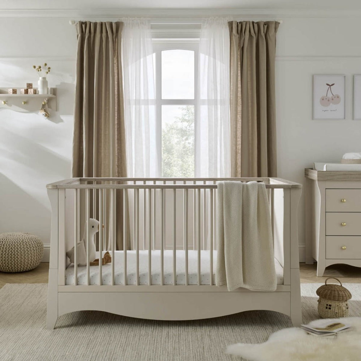 CuddleCo Clara 3 Piece Nursery Furniture Set (Cot Bed, Dresser & Wardrobe) - Cashmere and Ash