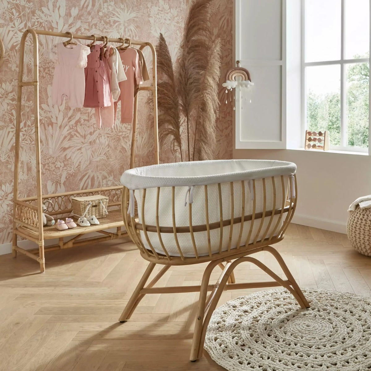 CuddleCo Aria 2 Piece Set With Crib & Clothes Rail - Rattan