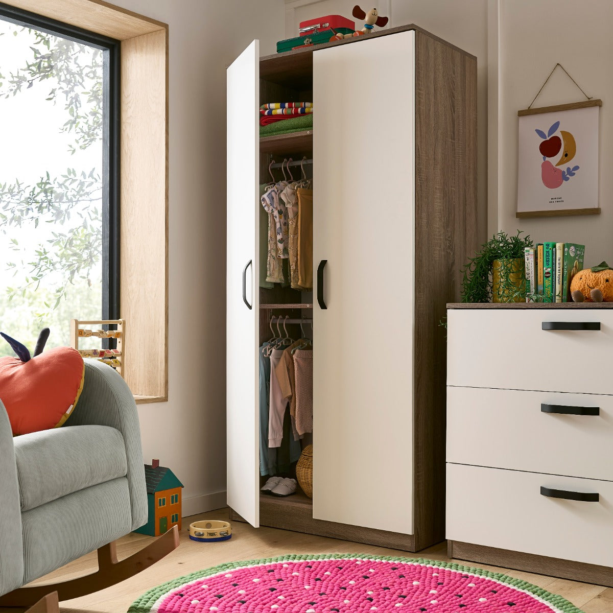 CuddleCo Enzo Nursery Wardrobe - Oak and White