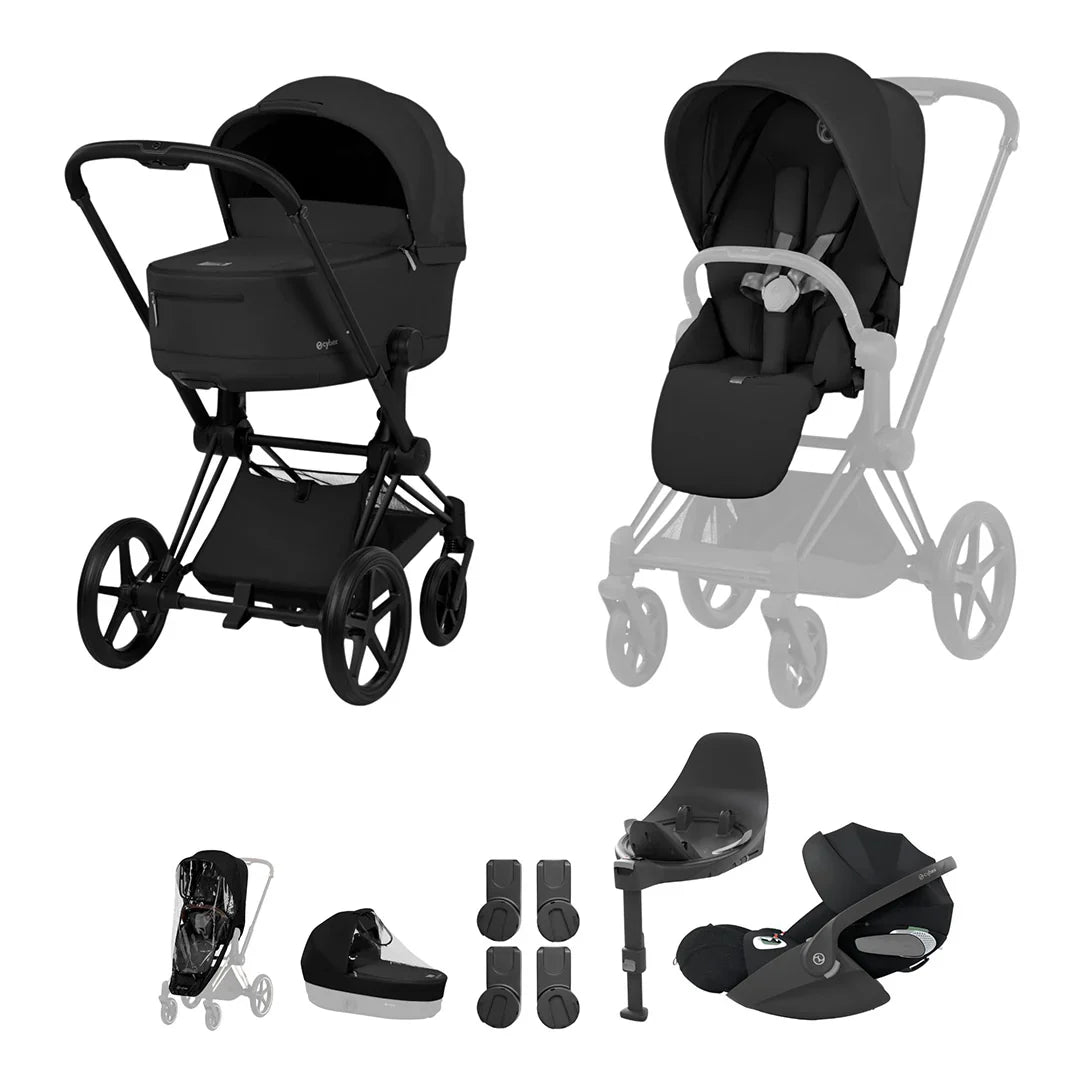 Cybex PRIAM Fold Cot Travel System Bundle - Comfort Sepia Black & Matt Black Frame