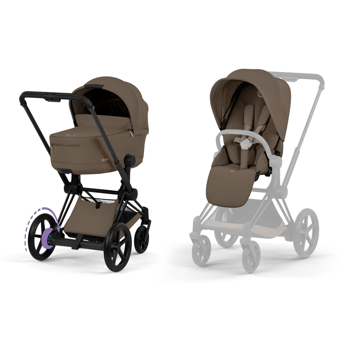 Cybex e-Priam Comfort Set (Pushchair & Carrycot) - Coconut Brown with Matt Black Frame