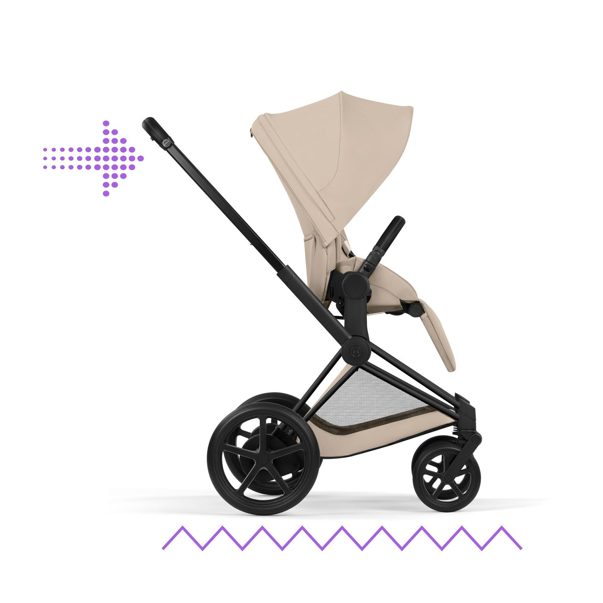 Cybex e-Priam Comfort Set (Pushchair & Carrycot) - Cozy Beige with Matt Black Frame