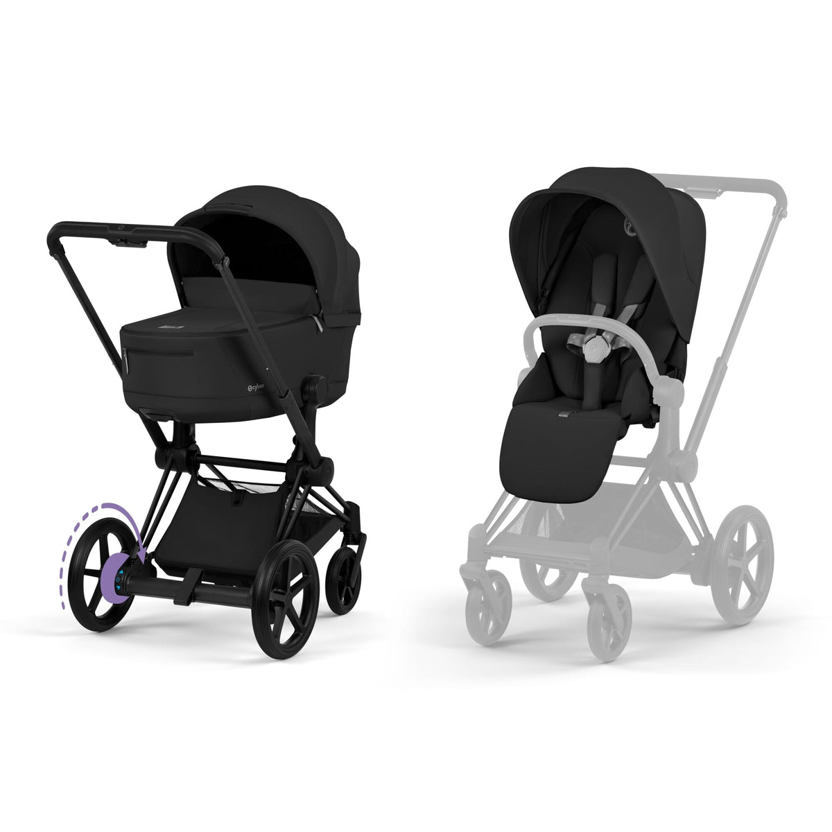 Cybex e-Priam Comfort Set (Pushchair & Carrycot) - Sepia Black with Matt Black Frame