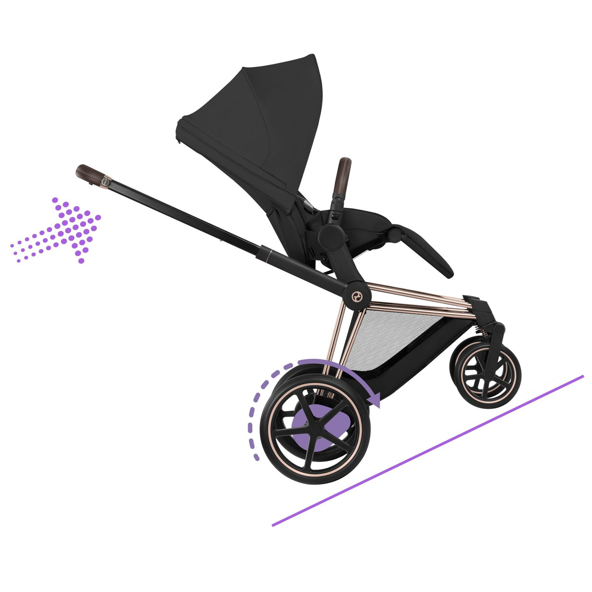 Cybex e-Priam Comfort Set (Pushchair & Carrycot) - Sepia Black with Rose Gold Frame