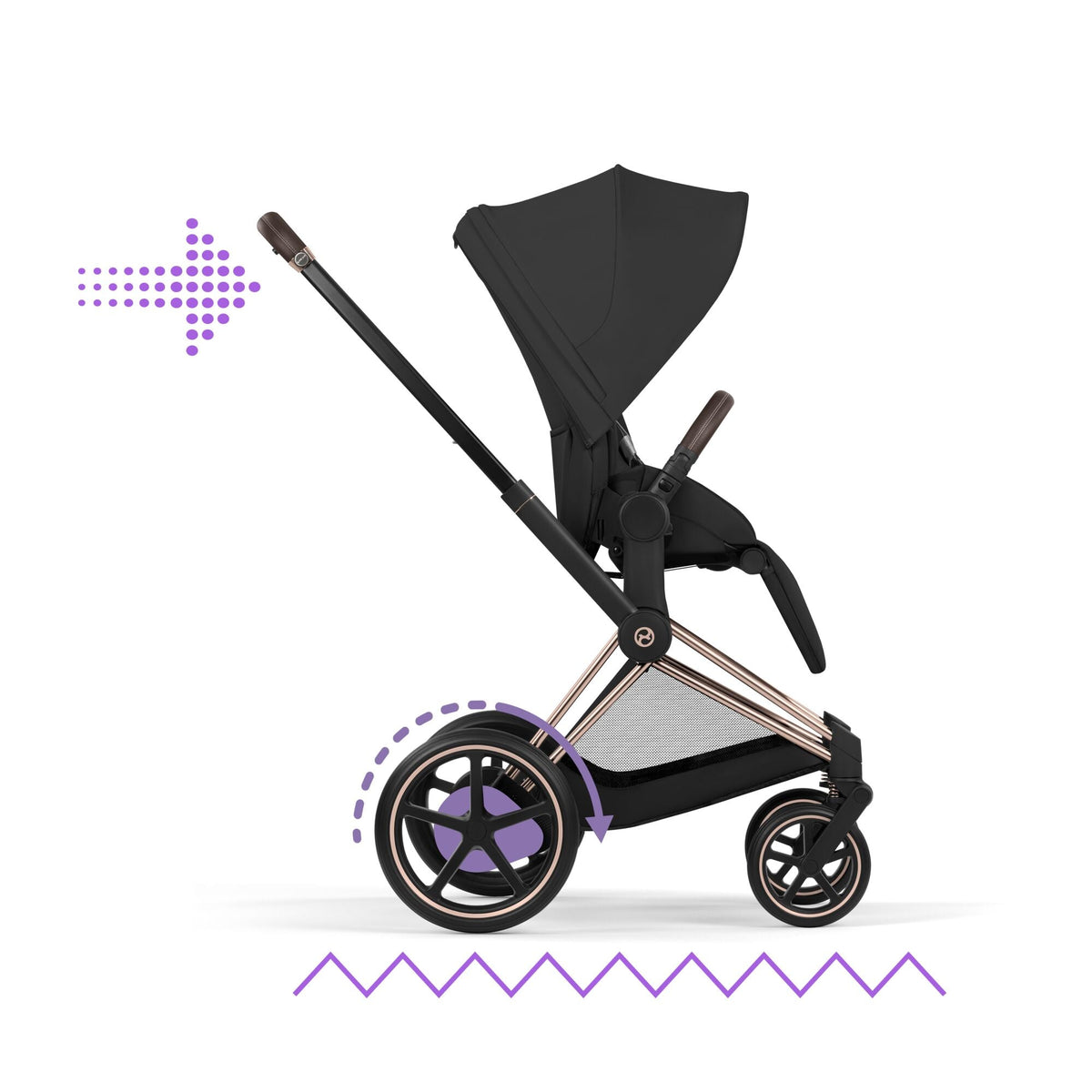 Cybex e-Priam Comfort Set (Pushchair & Carrycot) - Sepia Black with Rose Gold Frame