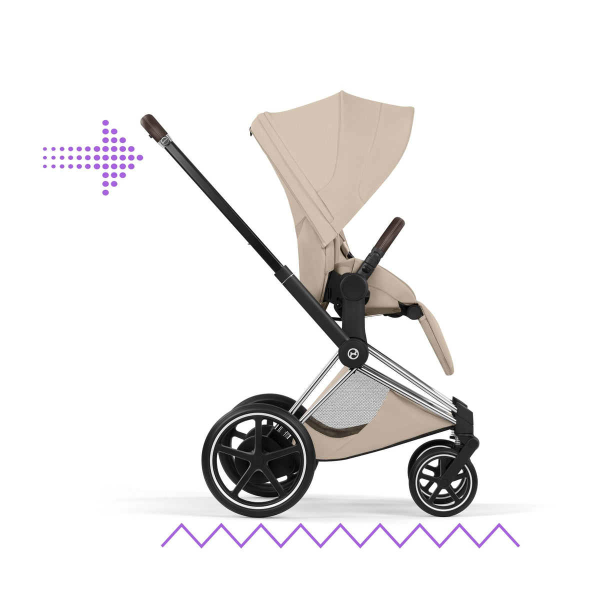 Cybex ePriam Style Pushchair - Cozy Beige with Chrome Brown Frame
