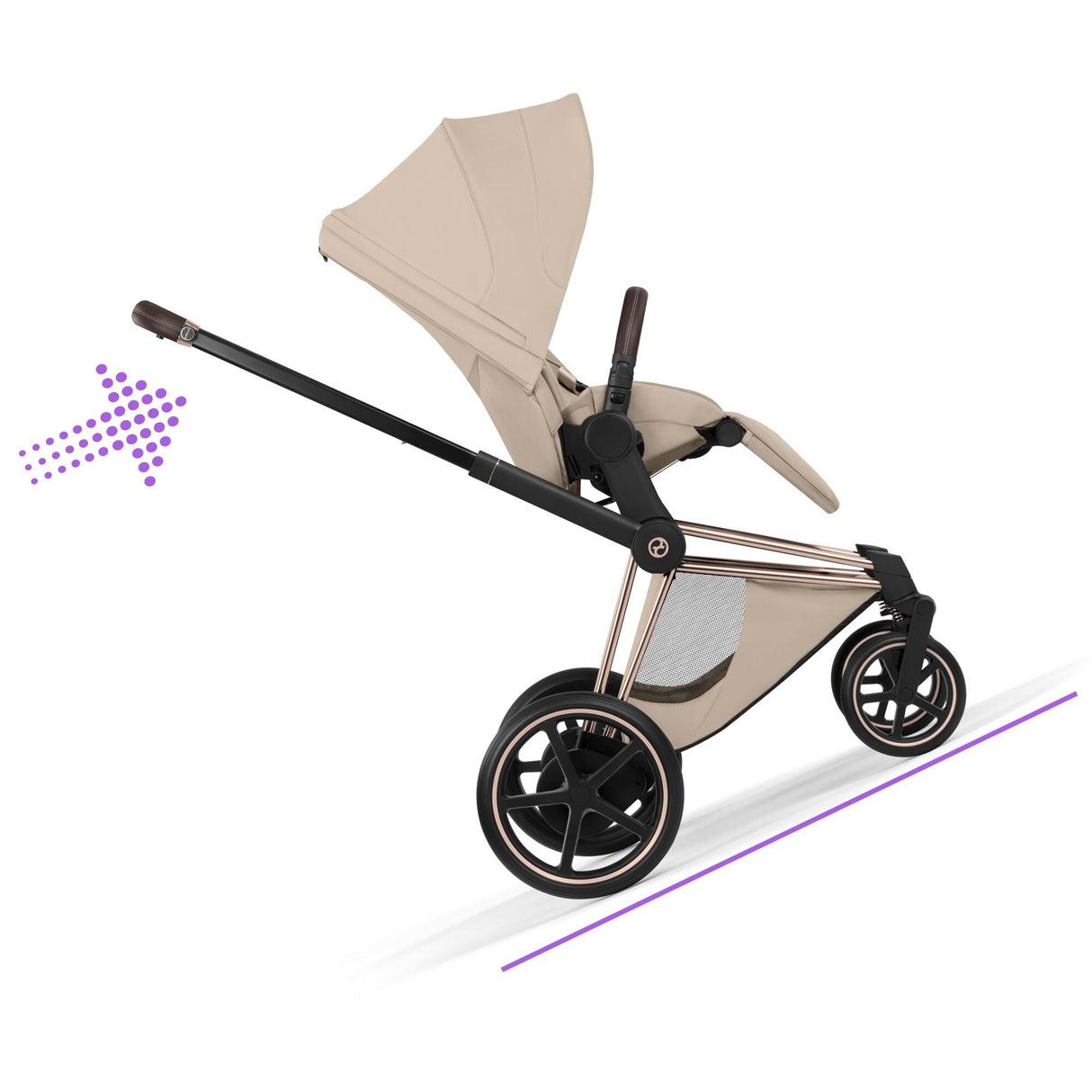 Cybex ePriam Style Pushchair - Cozy Beige with Rose Gold Frame