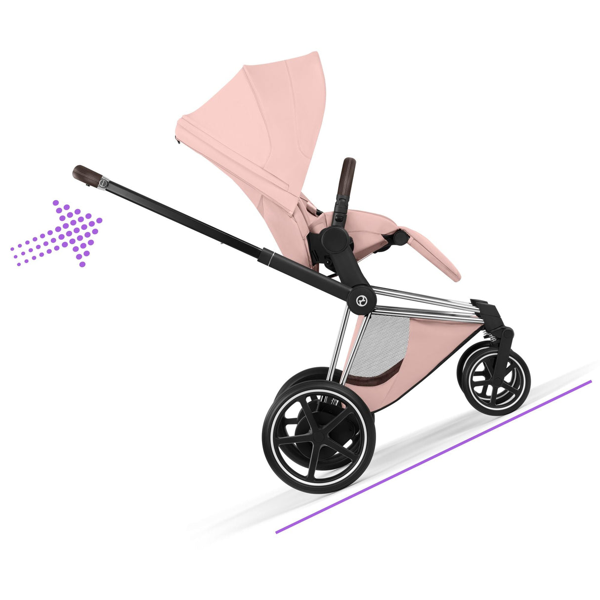 Cybex ePriam Style Pushchair - Peach Pink with Chrome Brown Frame
