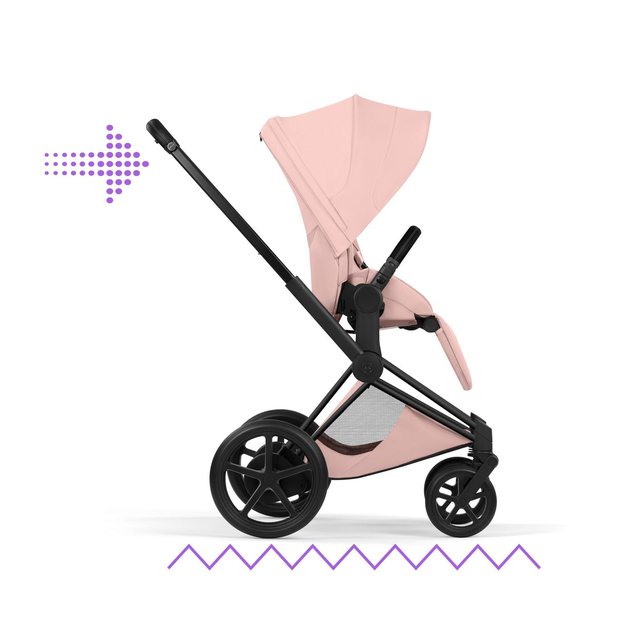 Cybex e-PRIAM Fold Cot Travel System Bundle - Style Peach Pink & Matt Black Frame