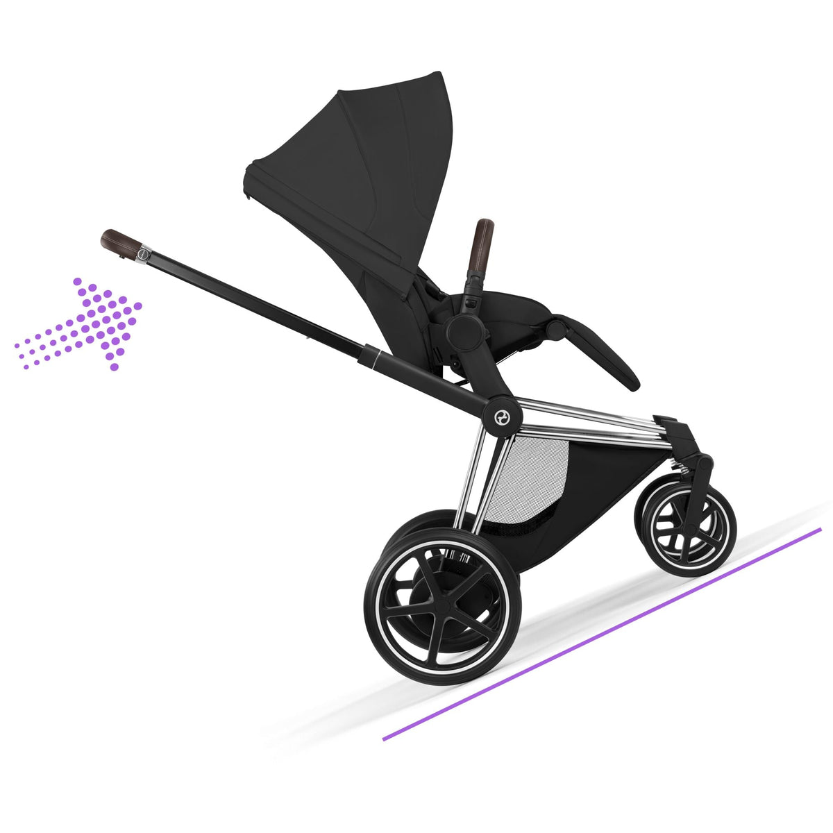 Cybex e-PRIAM Fold Cot Travel System Bundle - Style Sepia Black & Chrome Brown Frame