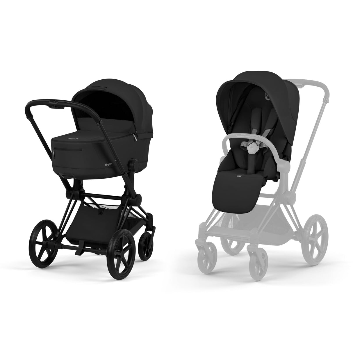 Cybex Priam Comfort Set (Pushchair & Carrycot) - Sepia Black with Matt Black Frame