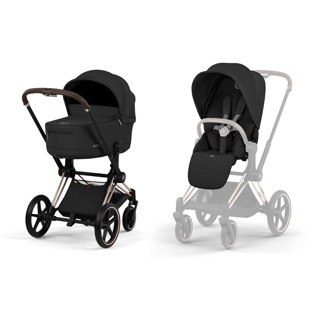 Cybex Priam Comfort Set (Pushchair & Carrycot) - Sepia Black with Rose Gold Frame