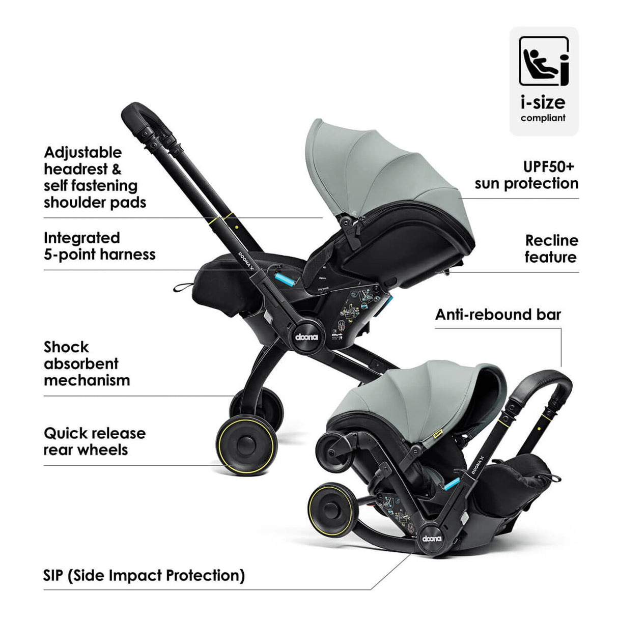 Doona X Infant Car Seat Stroller + IsoFix Base - Dusty Sage