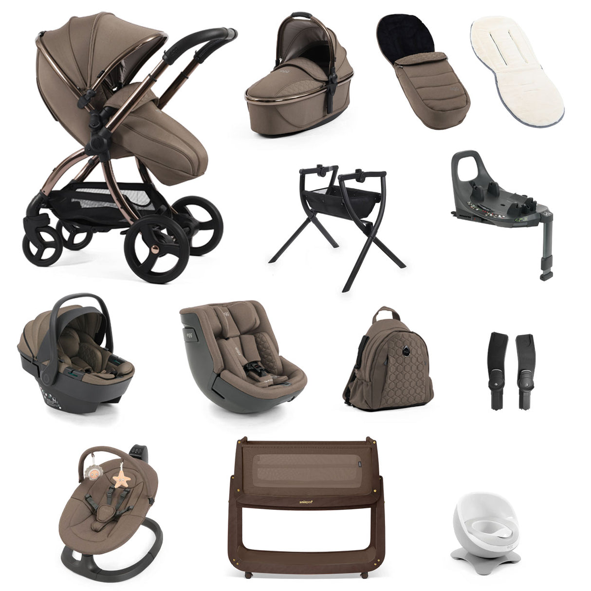 Egg 3 Ultimate Shell 360 Car Seat & Nursery Essentials Bundle - Mink