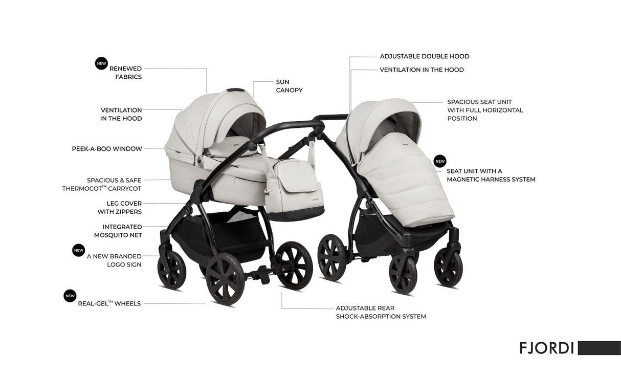 Noordi Fjordi V1 Leather 3-in-1 Travel System – Eco-Leather Pram with ThermoCot™ & i-Size Car Seat