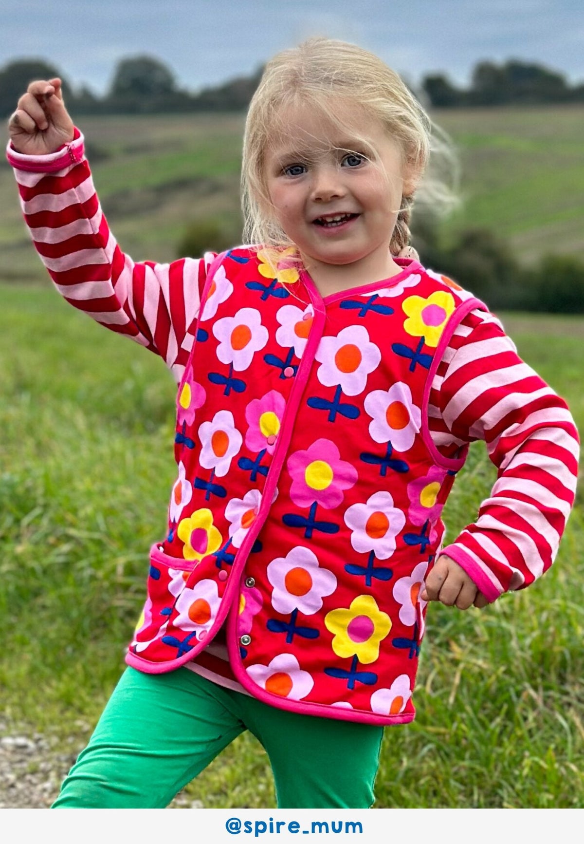 Toby Tiger Organic Pink Flower Print Reversible Gilet