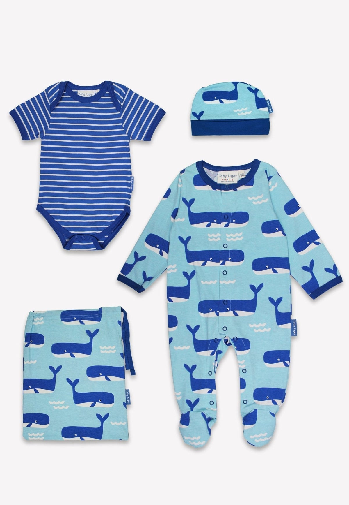 Toby Tiger Organic Whale Waves Print Baby Gift Set