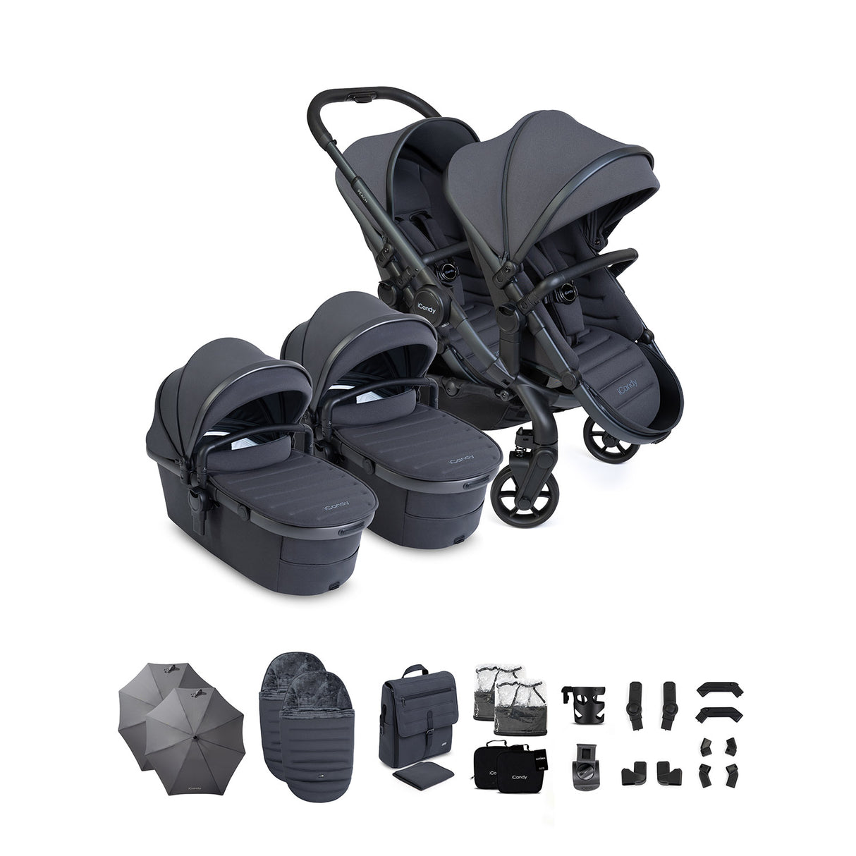 iCandy Peach 8 Twin Complete Accessory Bundle - Grey