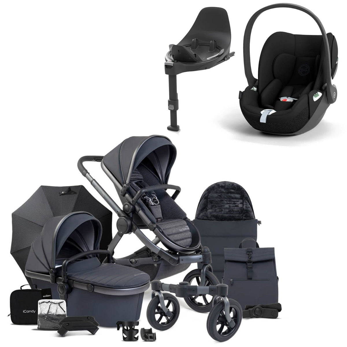 iCandy Peach 7 All-Terrain Complete Travel System with Cybex Cloud T & Base - Nimbus/Storm