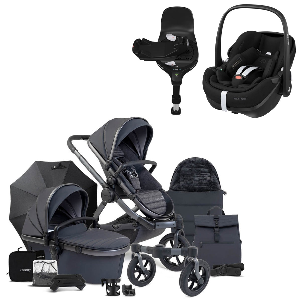 iCandy Peach 7 All-Terrain Complete Travel System with Maxi-Cosi Pebble 360 Pro2 & Base - Nimbus/Storm