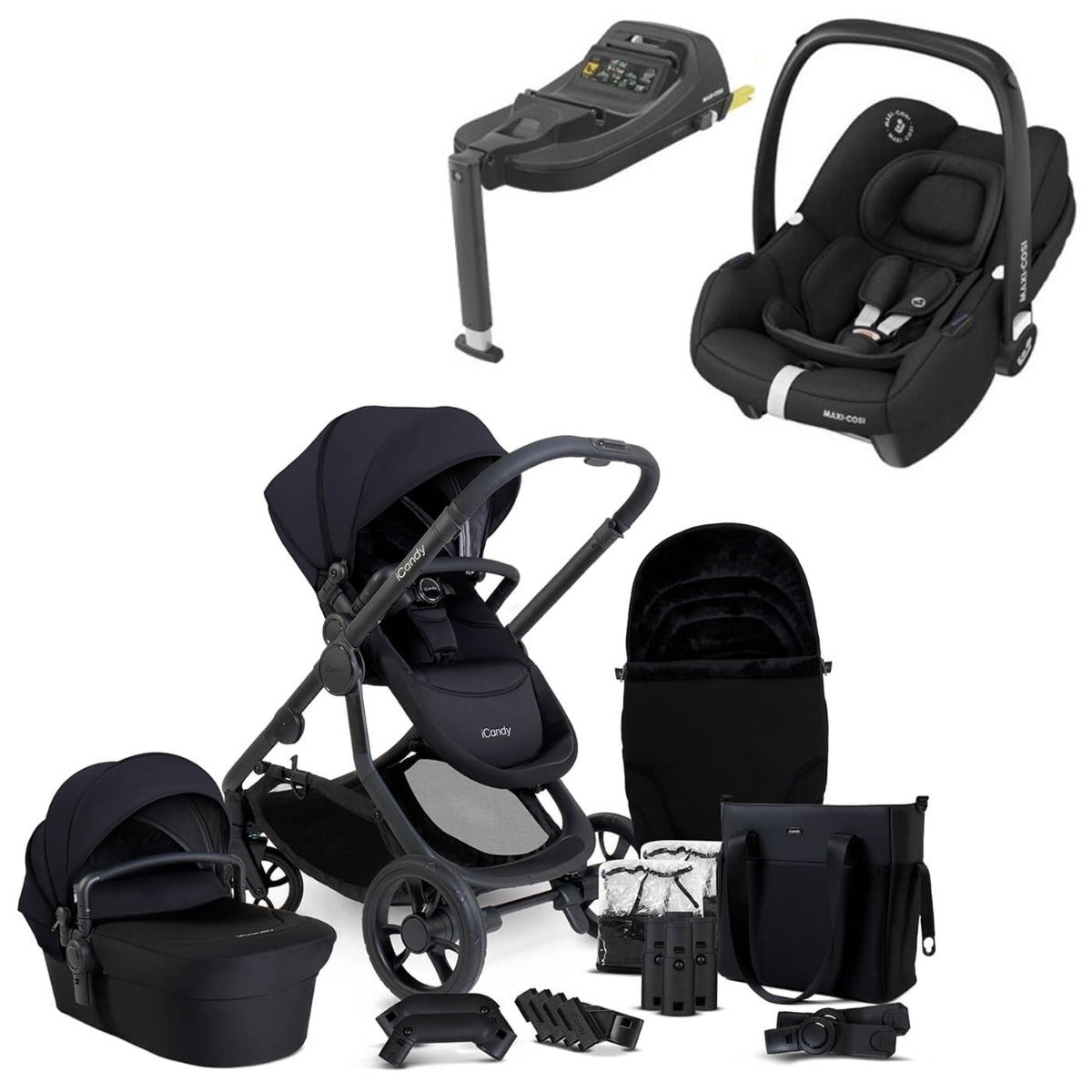 iCandy Orange 4 Travel System Bundle with Maxi-Cosi Cabriofix i-Size & Base - Black Edition