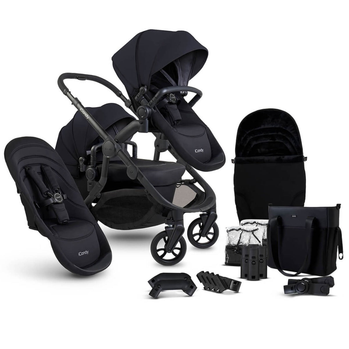iCandy Orange 4 Double Pushchair with Complete Accessory Bundle - Black Edition