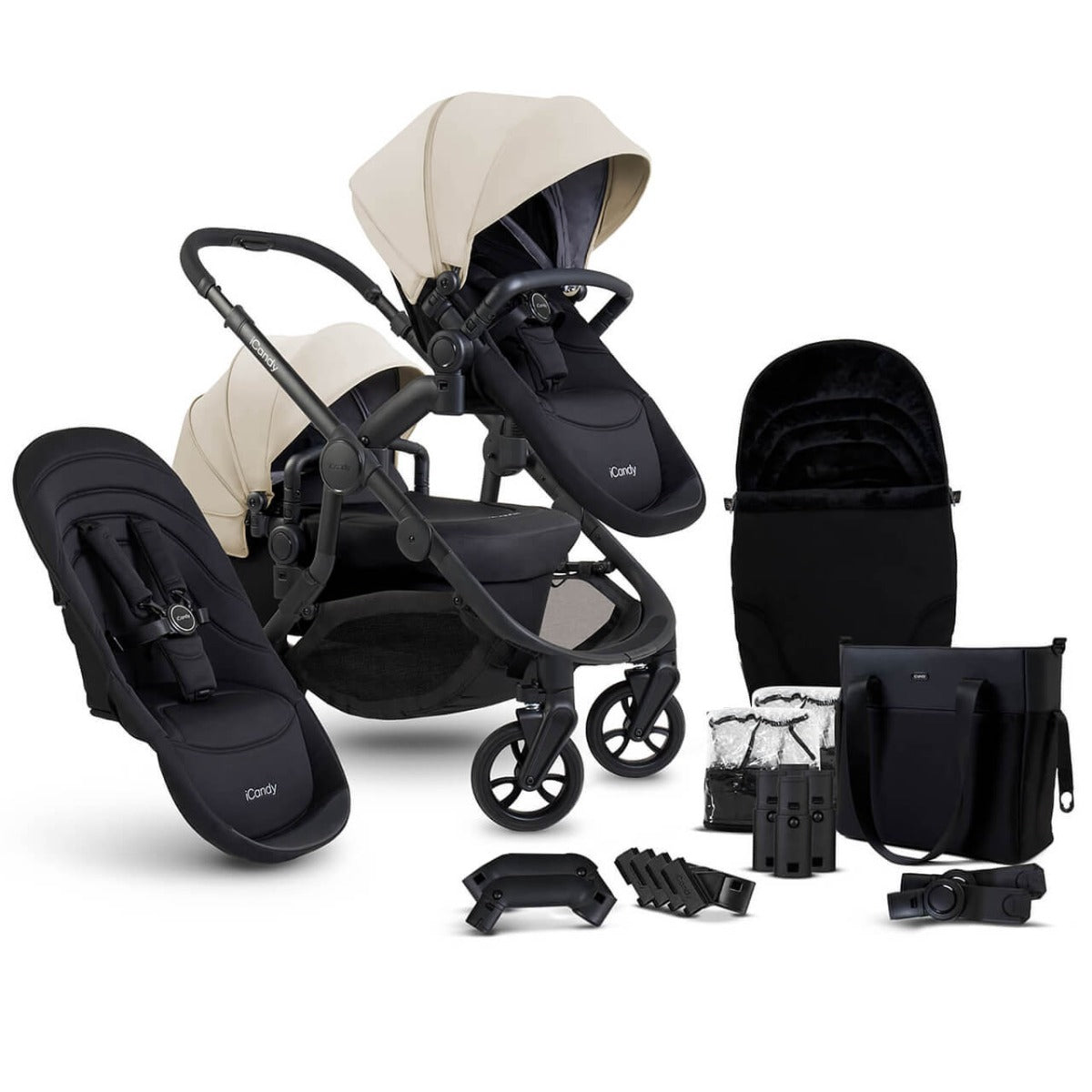 iCandy Orange 4 Double Pushchair with Complete Accessory Bundle - Latte