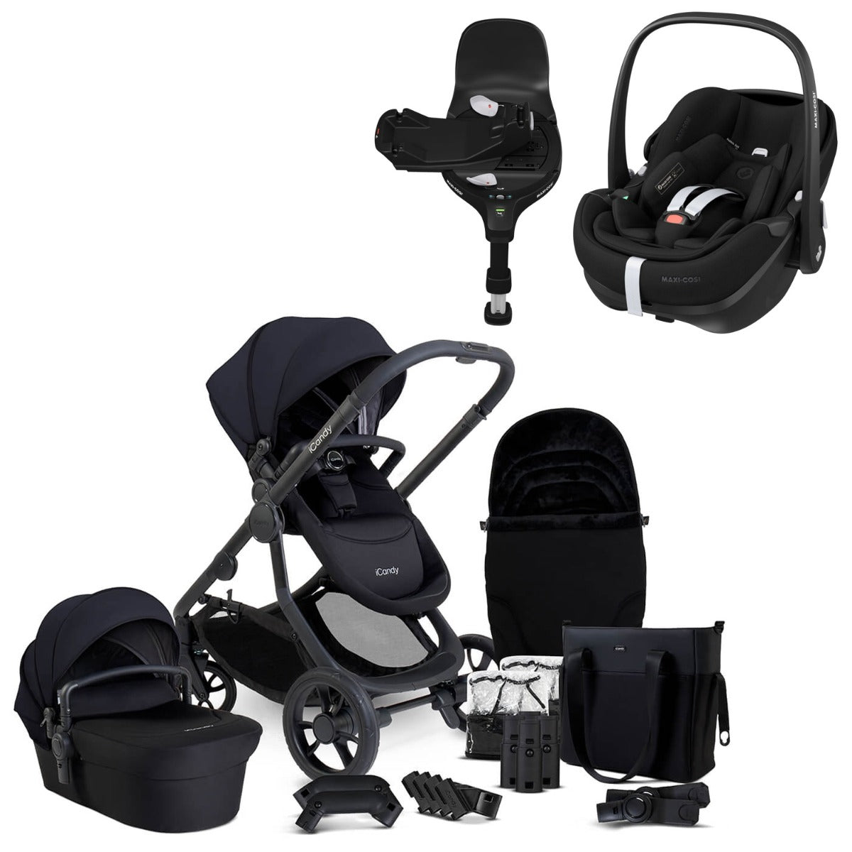 iCandy Orange 4 Travel System Bundle with Maxi-Cosi Pebble 360 Pro2 & Rotating Base - Black Edition