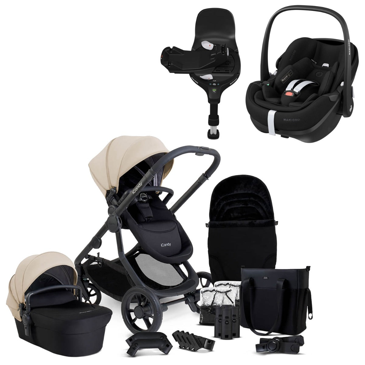 iCandy Orange 4 Travel System Bundle with Maxi-Cosi Pebble 360 Pro2 & Rotating Base - Latte