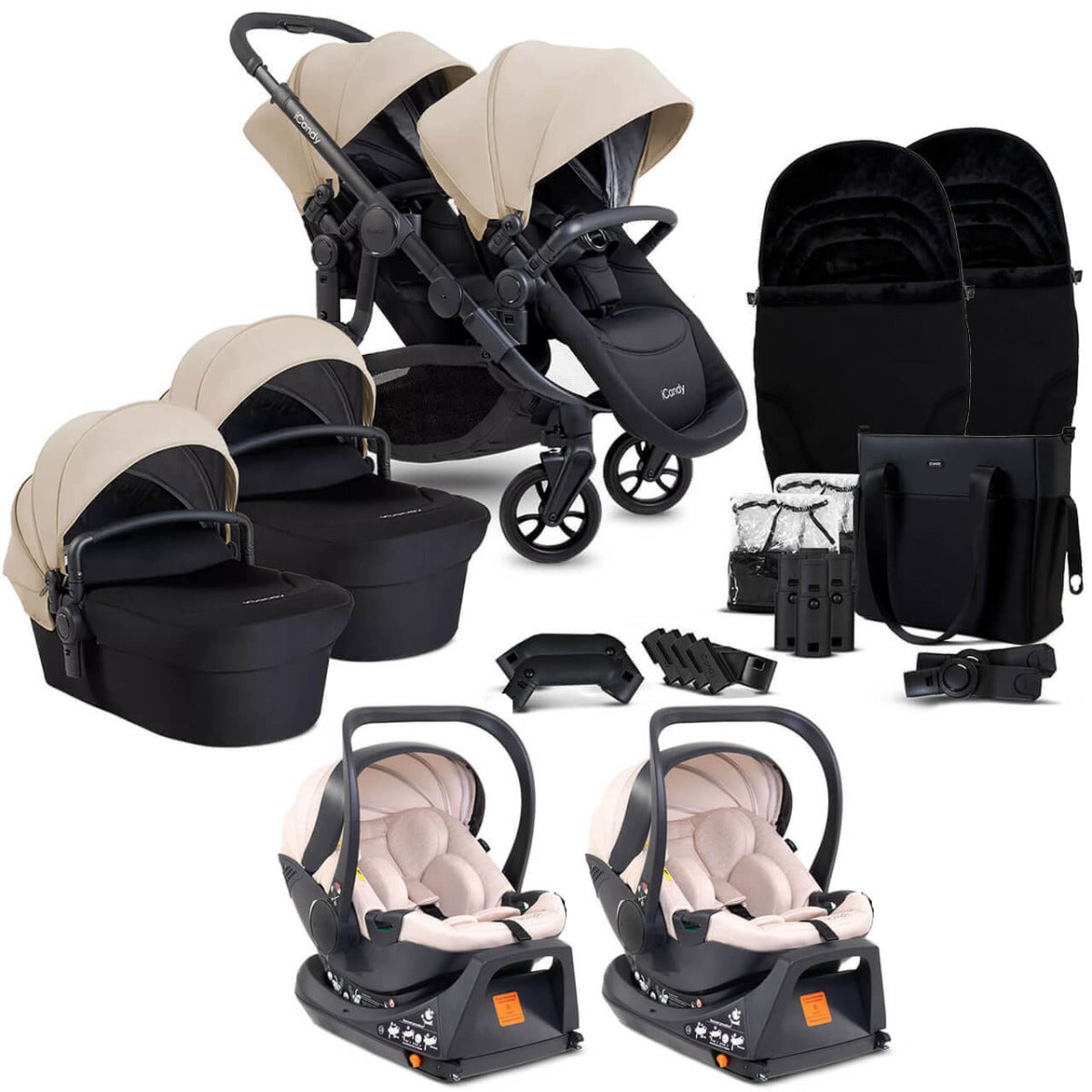 iCandy Orange 4 Twin Cocoon i-Size Complete Travel System Bundle - Latte