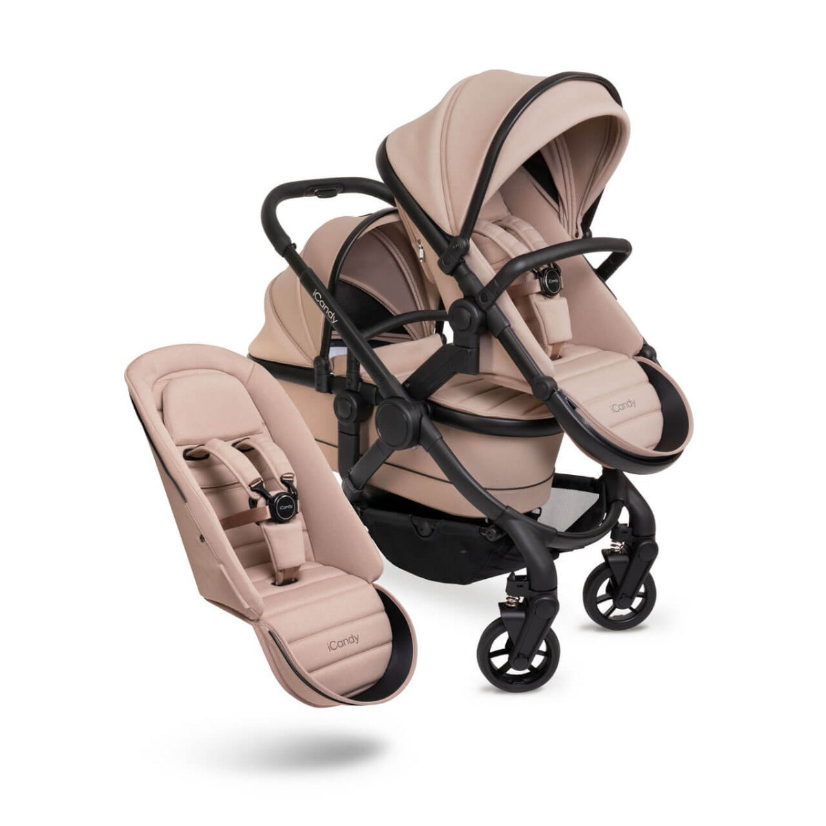 iCandy Peach 7 Double Pushchair Travel System Bundle with Maxi-Cosi Cabriofix i-Size Car Seat & Base - Cookie