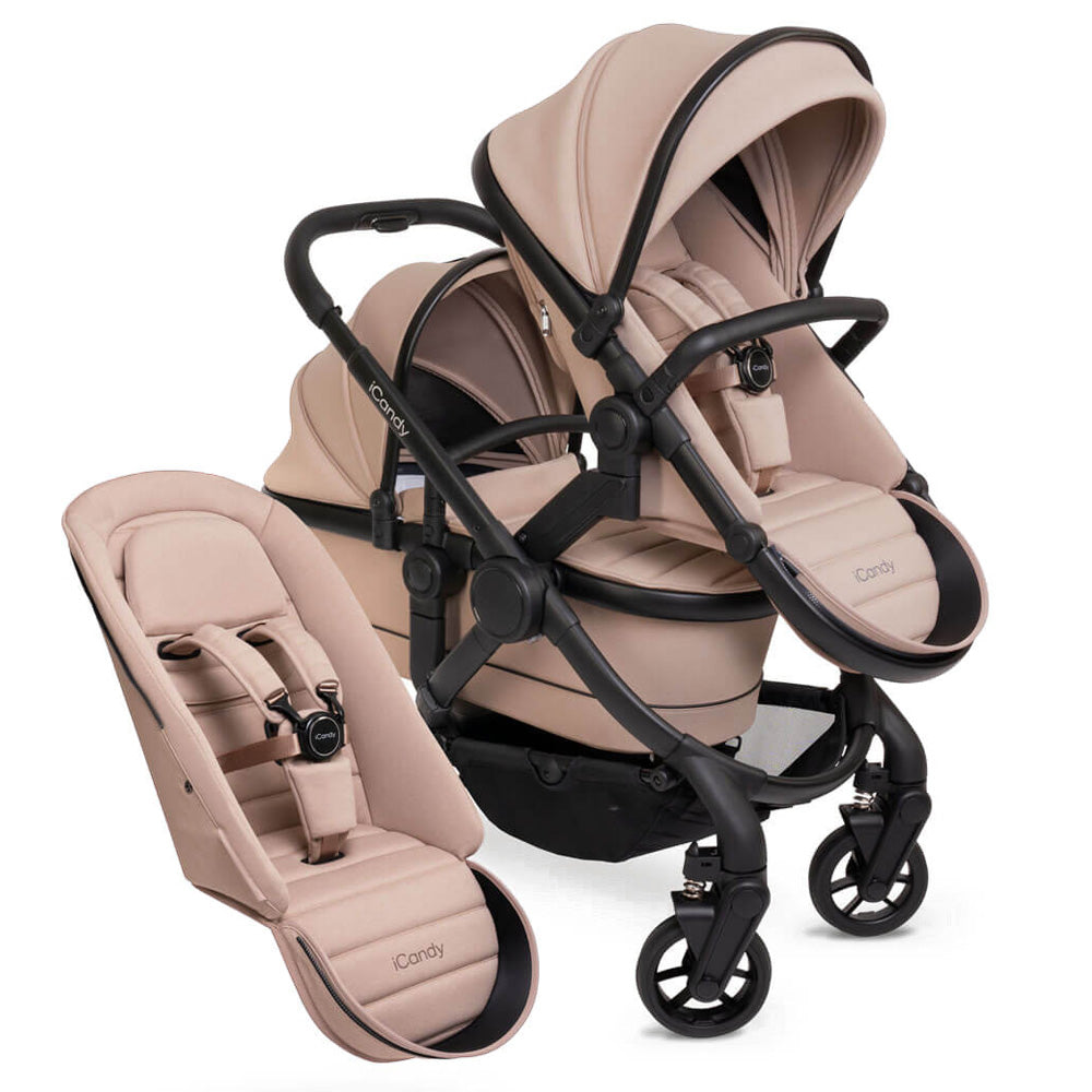 iCandy Peach 7 Double Travel System Bundle with Cybex Cloud T iSize Car Seat & Base - Cookie