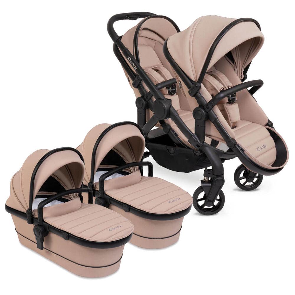 iCandy Peach 7 Twin Pushchair Travel System Bundle with Maxi-Cosi Pebble 360 Pro2 iSize Car Seat & Base - Cookie