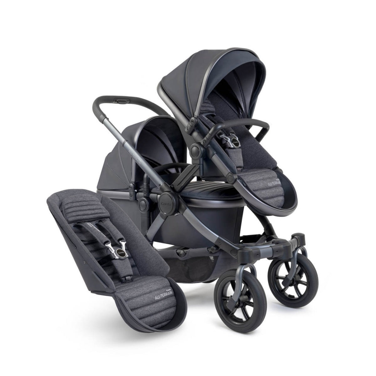 iCandy Peach 7 All-Terrain Double Complete Pushchair & Accessories Bundle - Nimbus/Storm