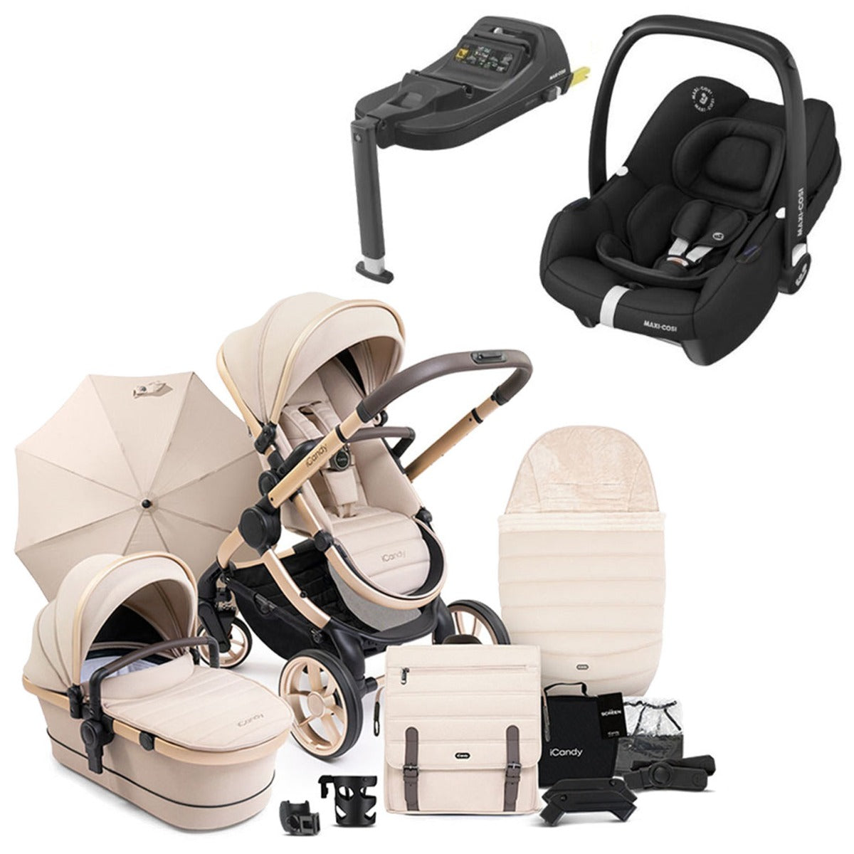 iCandy Peach 7 Travel System Bundle with Maxi-Cosi Cabriofix iSize Car Seat & Base - Biscotti