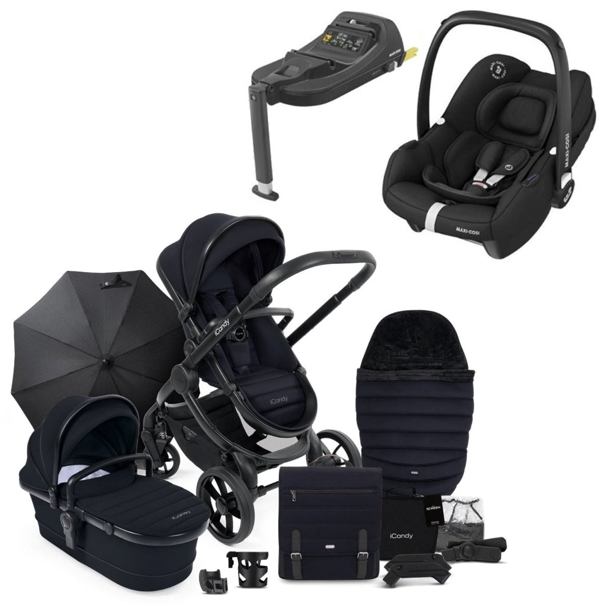 iCandy Peach 7 Travel System Bundle with Maxi-Cosi Cabriofix iSize Car Seat & Base - Black Edition
